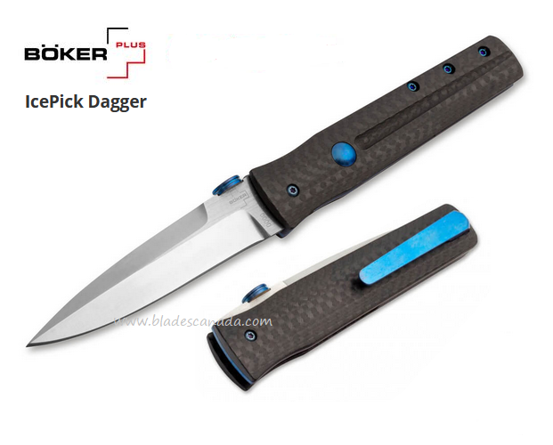 Boker Plus IcePick Dagger Folding Knife, VG10, Carbon Fiber, 01BO199